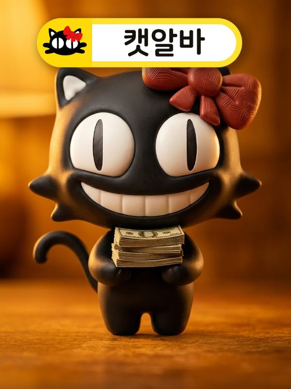 100% 당일 지급 원칙을 확인하고 기뻐하는 대구 지역 알바캣 피규어